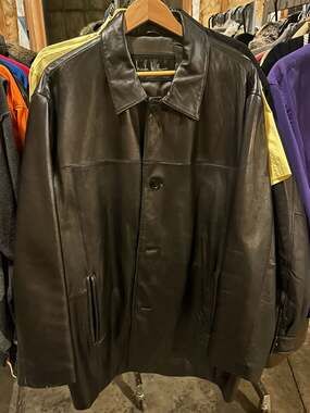Nicole Miller New York City Men's XL Black Leather Button-Down Jacket